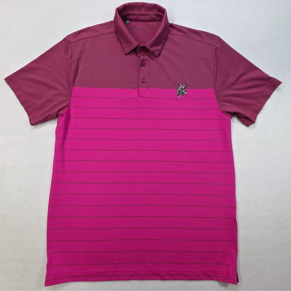 Under Armour Laurel Valley Golf Polo Shirt Mens M LIMITED USE Pink Striped  Golf - Picture 2 of 7